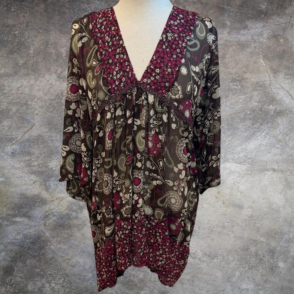 Vintage Expressions Lightweight Floral Paisley Sheer Top Womens Size 18 BOHO Y2K